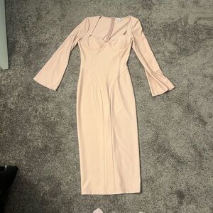 Blush Pink Long Sleeve Midi Dress